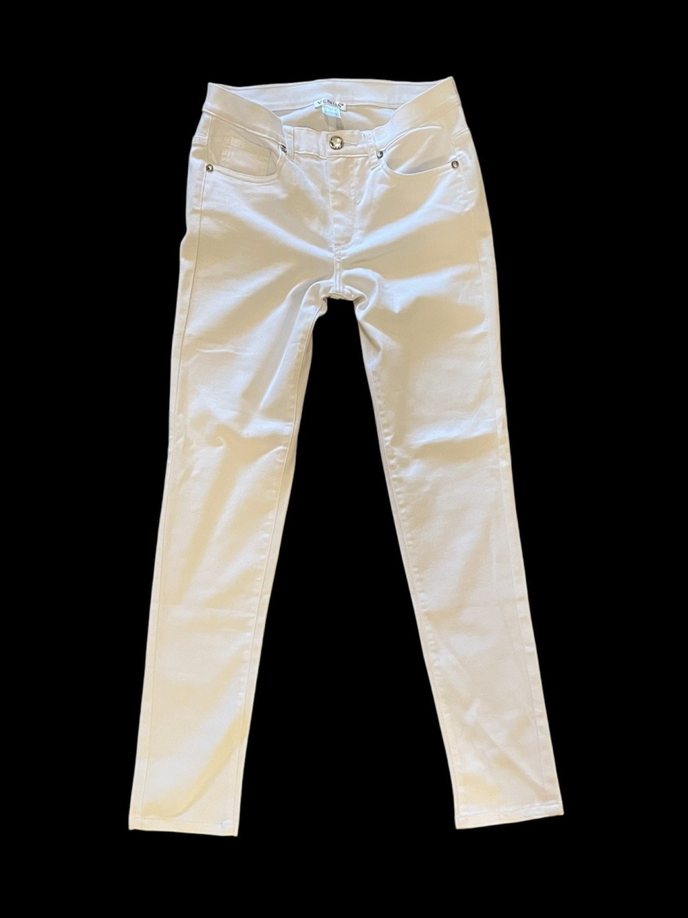 Venus Fame White Skinny Rhinestone Embellished Stretch Jeans Size 6 Mid Rise